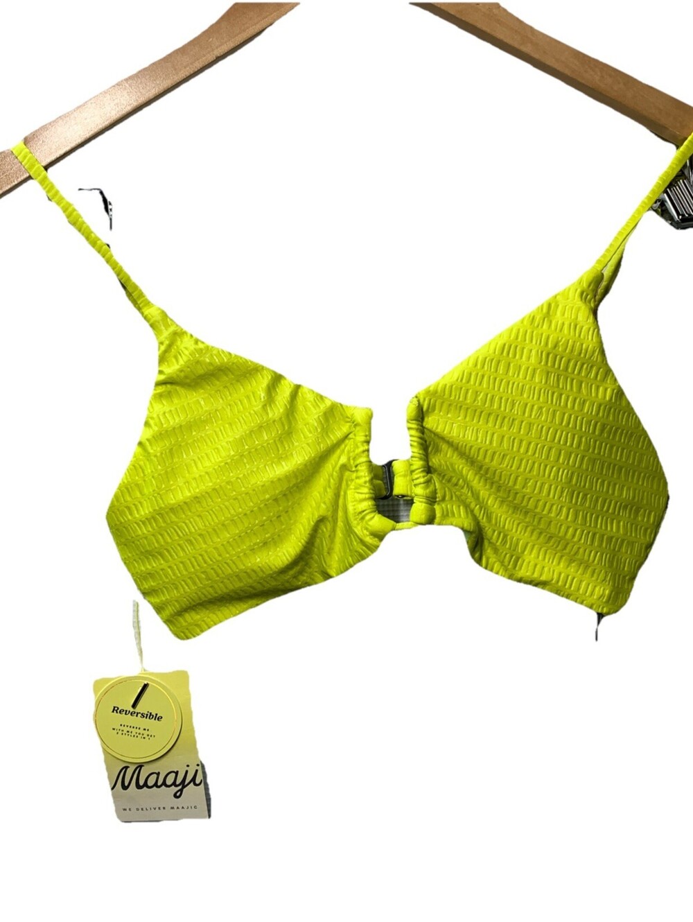 Maaji Reversible Bikini Top Size Medium Swimwear Beach Outdoor Lime Yellow/Flora